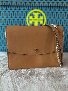 Tory Burch Cognac Leather Crossbody with Chain Strap
